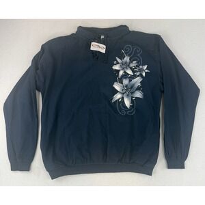 Crazy Shirts Hawaiian Henley Womens Large Floral Lilies Blue USA NWT